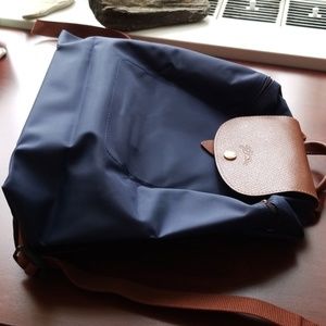 Longchamp classic navy blue backpack, foldable